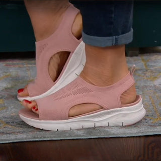 Chaussure compensée estivale femme : Sandales plateforme en maille, ouvertes, légères et décontractées