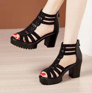 Chaussure ouverte élégant avec talon et fermeture éclair pour femme