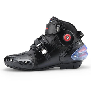 Chaussure moto professionnelle en cuir et avec protection des chevilles pour homme